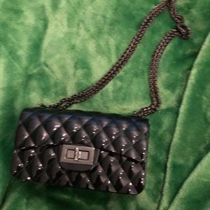 Fashion Nova quilted glossy black crossbody bag